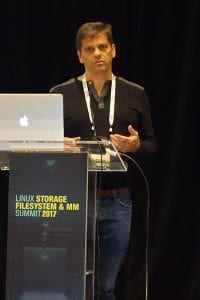 Rice University CS alumnus Steve French presenting at the 2017 Linux Storage and File System conference.